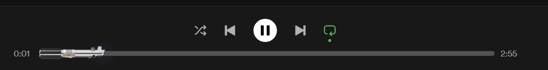 Spotify player controls with lightsaber as progress bar